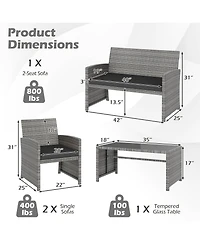 Gymax Piece Patio Furniture Set Outdoor Wicker Conversation w/ Tempered Glass Coffee Table