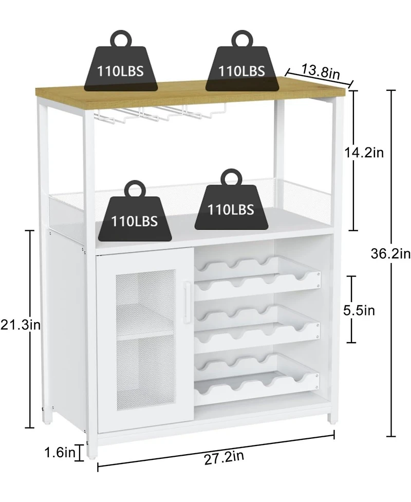 gaomon 3-Tier Wine Bar Cabinet with Detachable Wine Rack and Drawer Industrial Sideboard and Buffet Cabinet with Glass Holder and Mesh Door
