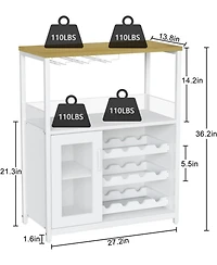 gaomon 3-Tier Wine Bar Cabinet with Detachable Wine Rack and Drawer Industrial Sideboard and Buffet Cabinet with Glass Holder and Mesh Door