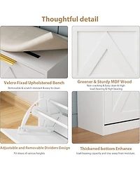 gaomon Farmhouse Shoe Cabinet with Bench, 4 Flip Drawers, Cushioned Seat Shoe Organizer, Freestanding Entryway Storage