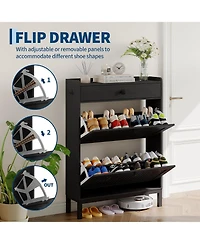 gaomon Shoe Storage Cabinet with 2 Flip Drawers & Top Drawer, Space-Saving Shoe Storage Organizer for Entryway, Apartment