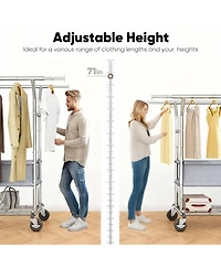 Yigii Adjustable 3-in-1 Metal Garment Rack with Storage Basket and Wheels