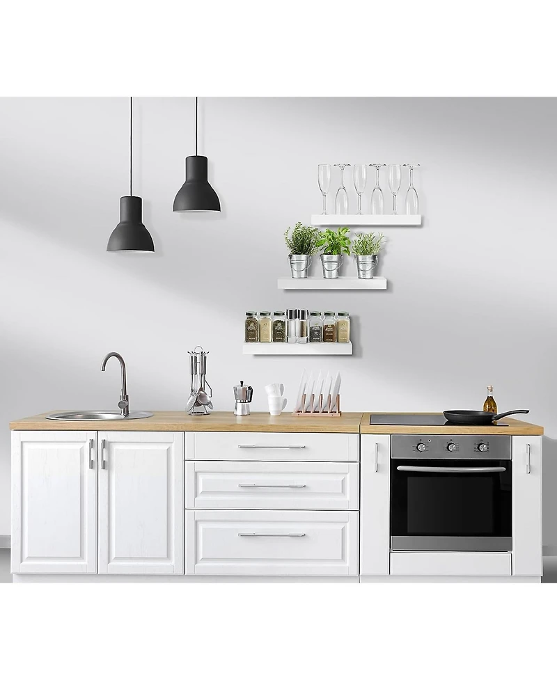 Sorbus Rustic Wood Hanging Rectangle Wall and Floating Shelf Set, Pack of 3