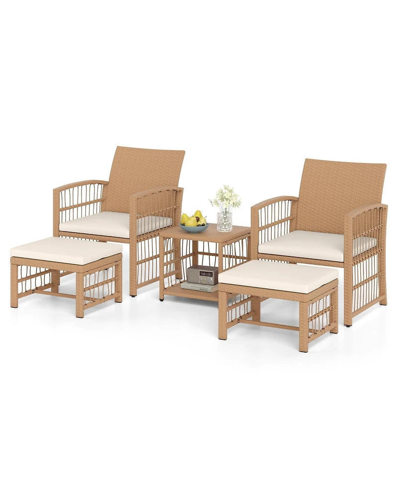 Gymax Set of 5 Patio Conversation Set Pe Rattan Balcony Furniture Set w/ Cushions