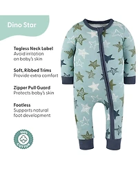 The Peanutshell Baby Boys Dino Star Cotton Footless Pajamas for Boys, 2 Pack