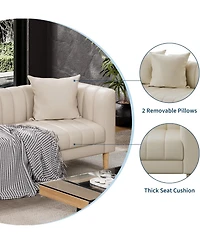 gaomon Faux Leather Sofa Couch, Modern 78" W Sofa with Deep Seats, 3 Seater Sofa Couch with 2 Throw Pillows and Wood Legs, Easy Assembly