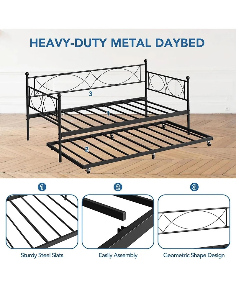 gaomon Twin Daybed with Trundle, Metal and Trundle Set, Day Bed Sofa Frame Steel Slat Support.