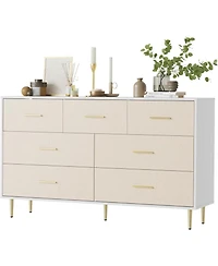 gaomon 7 Drawer Dresser, Modern Chest of Drawer with Gold Metal Handles, Wood Dresser for Bedroom with Strong Metal Legs, White Storage Organizer