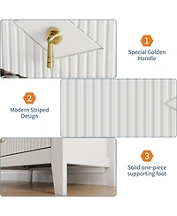 gaomon 2Pcs Fluted Nightstand, 27.5" Wide Bedside Table with 3 Large Storage Drawers, Modern Night Stand with Metal Handle, Wooden End Table, Whi