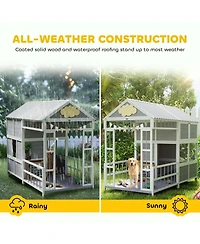 PawHut Dog House Outdoor, 79"L Wooden Dog Shelter with Porch, Storage