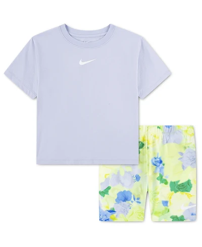 Nike Girls' Toddler 2T-4T Move With Nature Crewneck T-Shirt and Bike Shorts, 2-Piece Set