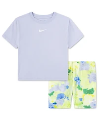 Nike Girls' Toddler 2T-4T Move With Nature Crewneck T-Shirt and Bike Shorts, 2-Piece Set