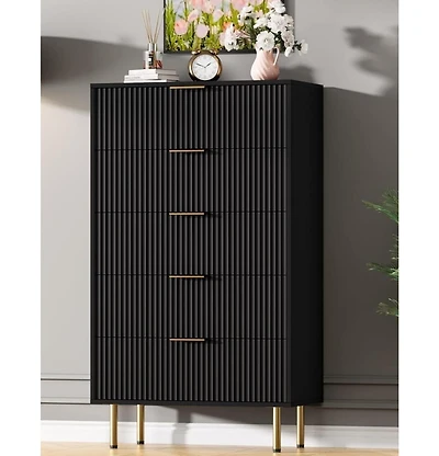 Galomon 5 Drawer Dresser,Fluted Dresser for Bedroom,47.9" Tall Dressers Chest of Drawers,Wood Tall Dressers with Metal Handle for Closet, Living