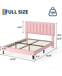 Draft - gaomon Full Size Velvet Upholstered Platform Bed Frame with Adjustable Headboard, Vertical Channel Tufted Design