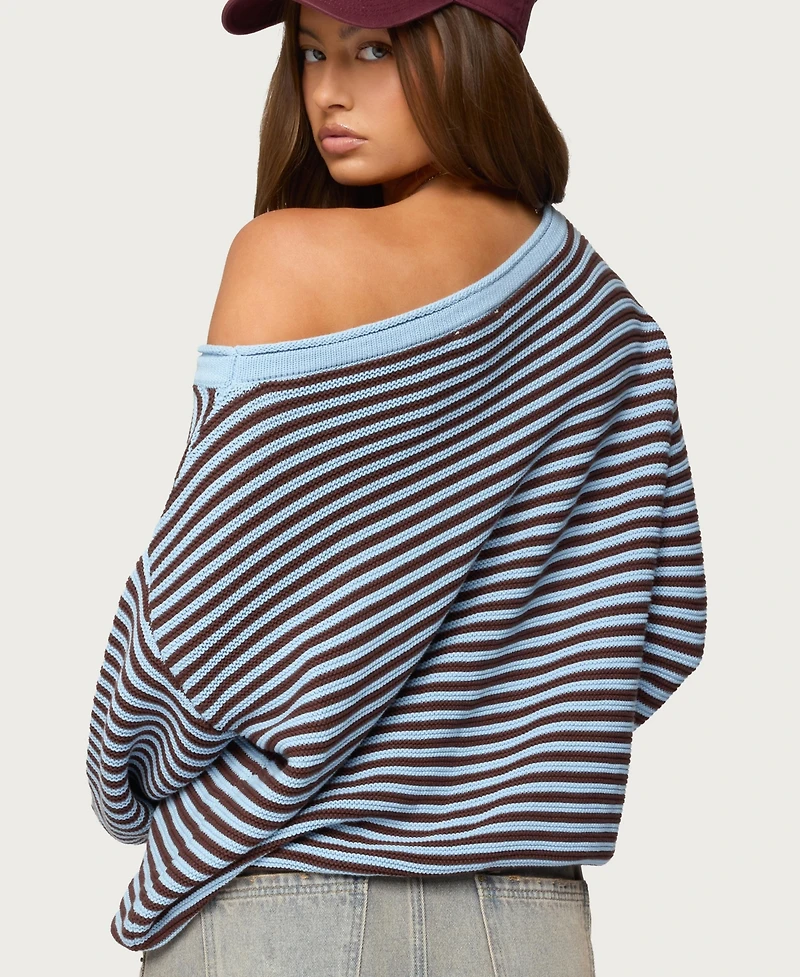 Edikted Women's Averi Striped Oversized Off Shoulder Sweater