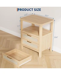 gaomon Rattan Nightstands Set of 2, Large Nightstands with Drawers and Storage Shelf, Farmhouse Bedside Table, Wood