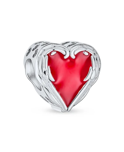 Bling Jewelry Valentine Vintage Enamel Red Heart Charm Bead Sterling Silver for Bracelet