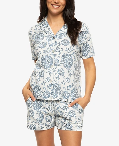 Felina Women's Josephine Notched Collared Shirt and Shorts Pajama Set Style 900871