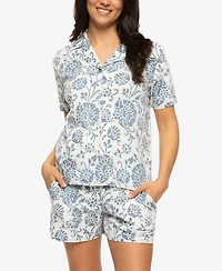 Felina Women's Josephine Notched Collared Shirt and Shorts Pajama Set Style 900871