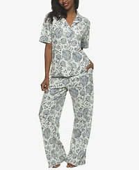 Felina Women's Josephine Notched Collared Shirt and Pants Pajama Set Style 900872