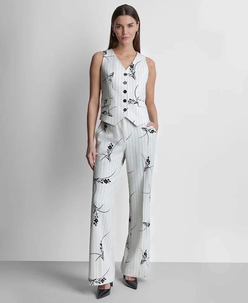 Dkny Women's Pinstripe V-Neck Sleeveless Vest