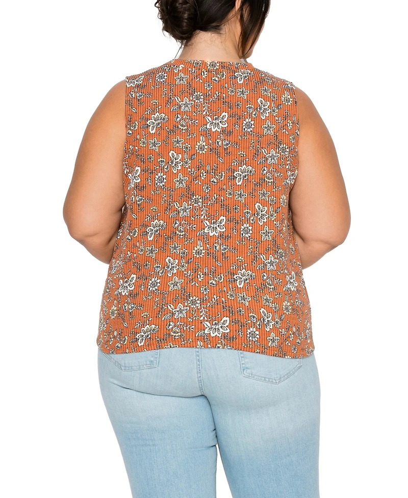 Coin 1804 Plus Boho Floral Rib Twist Tank