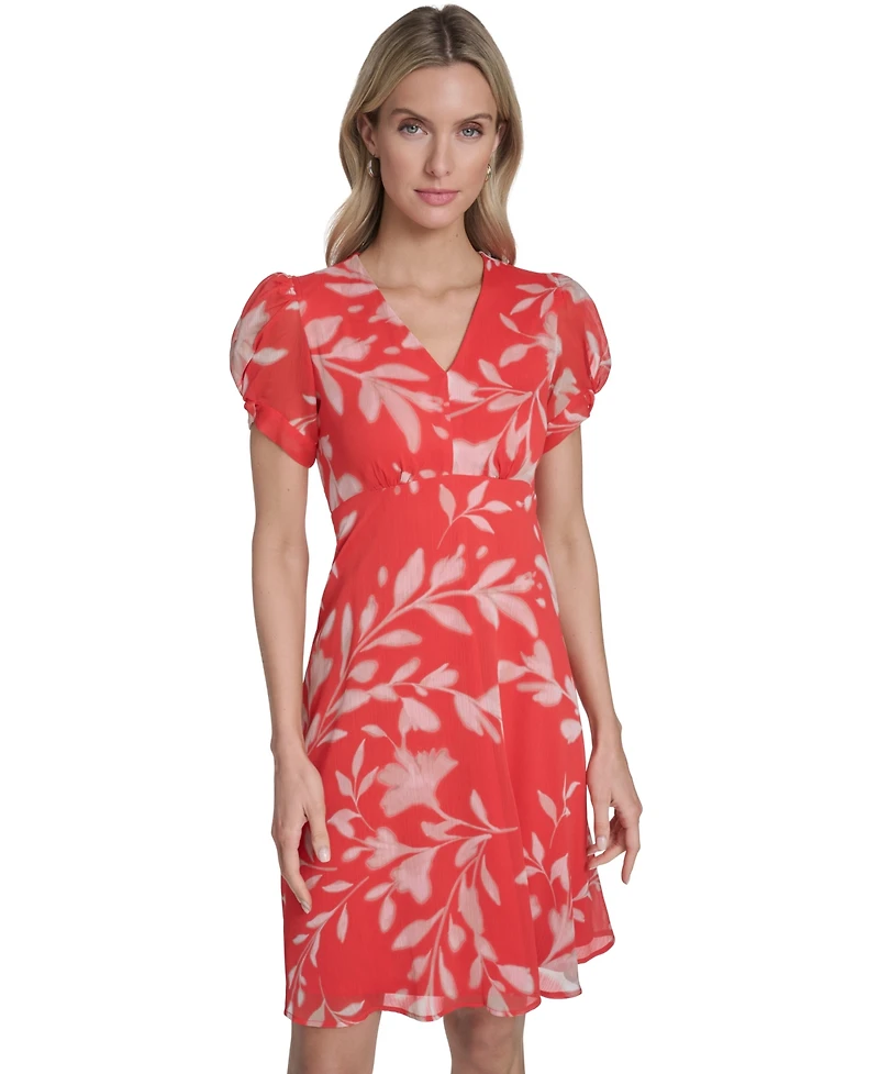 Calvin Klein Women's Printed Puff-Sleeve Shift Dress