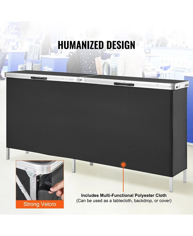 Mecale Extra Long Folding Portable Bar Table with Carrying Case, Storage Shelf and Black Skirt, 77.95" x 15.16" x 34.65