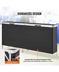 Mecale Extra Long Folding Portable Bar Table with Carrying Case, Storage Shelf and Black Skirt, 77.95" x 15.16" x 34.65