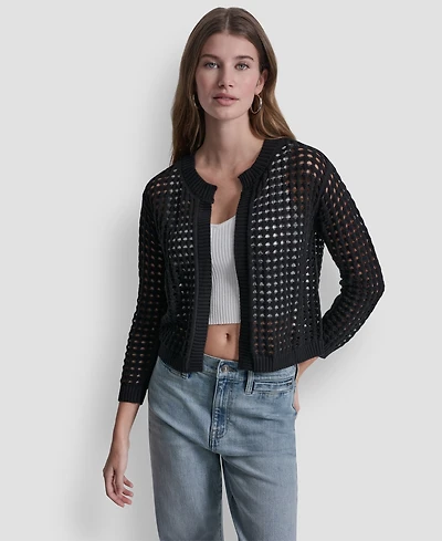 Dkny Jeans Women's Open-Stitch Drop-Shoulder Cardigan Sweater