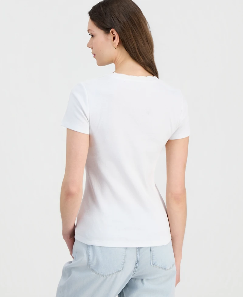 Nautica Women's Scallop-Trim Cotton Short-Sleeve T-Shirt