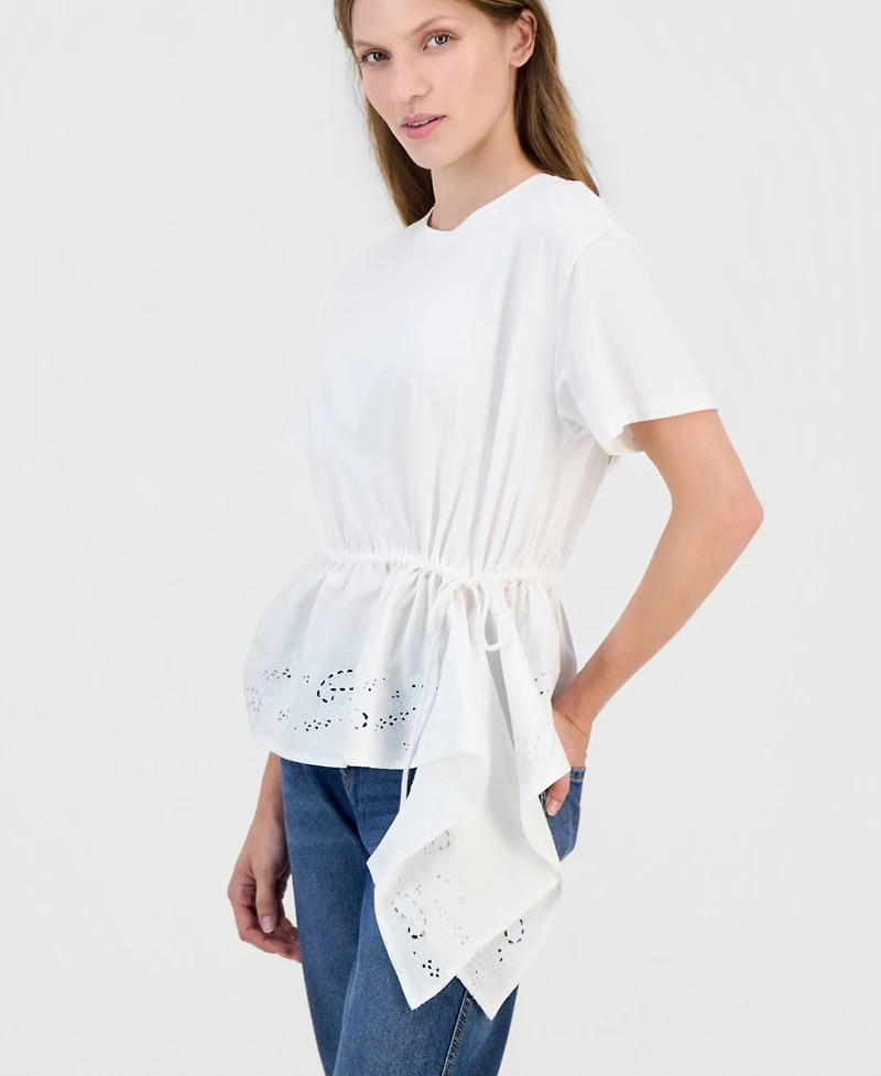Nautica Women's Asymmetrical Eyelet-Embroidered Top