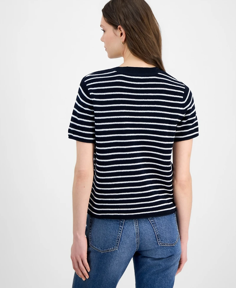 Nautica Women's Crewneck Short-Sleeve Striped Sweater