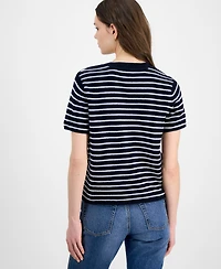 Nautica Women's Crewneck Short-Sleeve Striped Sweater
