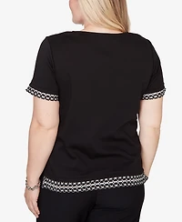 Alfred Dunner Petite Crowd Pleaser Flower Sequin Lace Border T-shirt