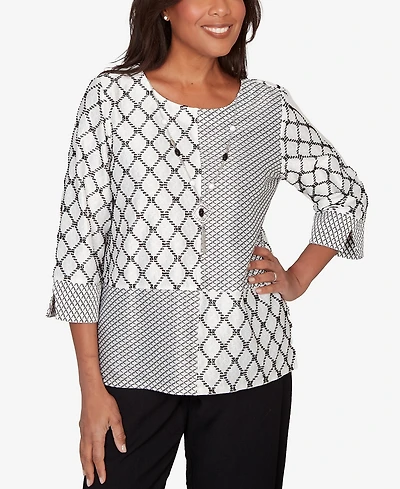 Alfred Dunner Petite Crowd Pleaser Spliced Diamond Textured Top