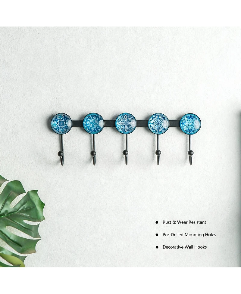 Yigii Boho Multi-Color Mandala Wall Rack - 5 Hooks for Coats, Hats, Bags