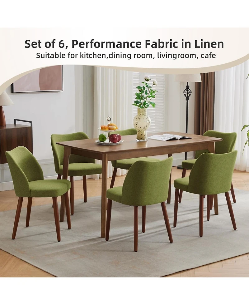 gaomon Dining Chair Set of 6, Linen Upholstered Dining Chair with Wood Legs, Wing Backrest, Wooden Kitchen Chair, Kitchen Chairs with Thick Cushions