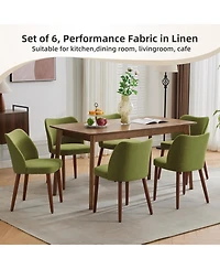 gaomon Dining Chair Set of 6, Linen Upholstered Dining Chair with Wood Legs, Wing Backrest, Wooden Kitchen Chair, Kitchen Chairs with Thick Cushions