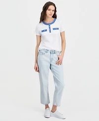 Nautica Women's Denim-Trim Henley Short-Sleeve Top