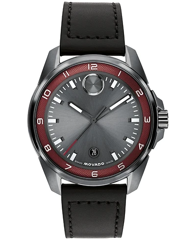 Movado Men's Bold Verso S Swiss Quartz Black Leather Watch, 42mm