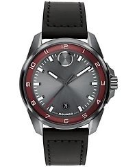 Movado Men's Bold Verso S Swiss Quartz Black Leather Watch, 42mm