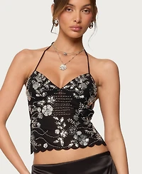 Edikted Women's Nelley Backless Beaded Sequin Chiffon Top