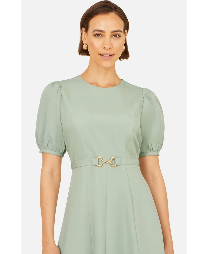 Yumi Women's Buckle Detail Short Sleeve Skater Dress