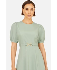 Yumi Women's Buckle Detail Short Sleeve Skater Dress