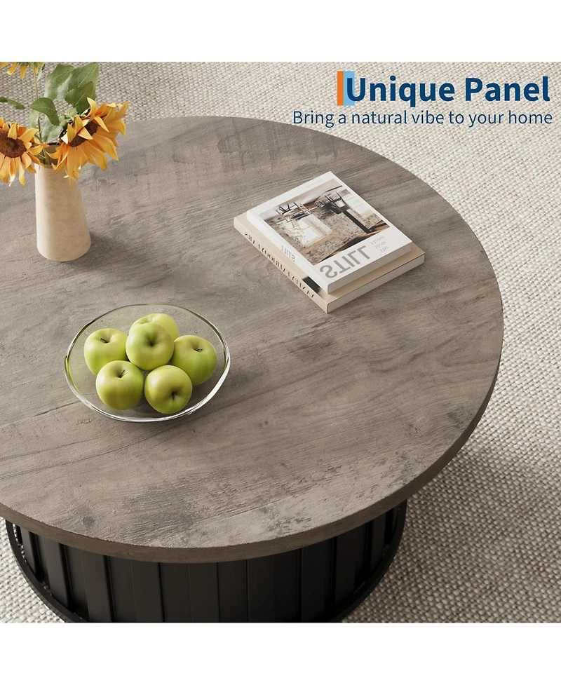 gaomon Round Coffee Table with Metal Base, Mid Century Modern Design, 319" Fluted Center