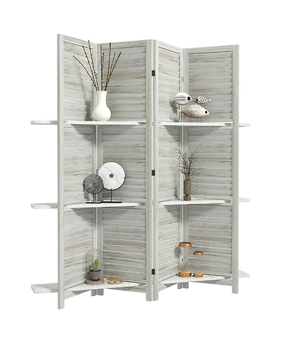 Homcom 4 Panel Privacy Screen, Room Divider with 3 Shelves