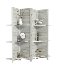 Homcom 4 Panel Privacy Screen, Room Divider with 3 Shelves