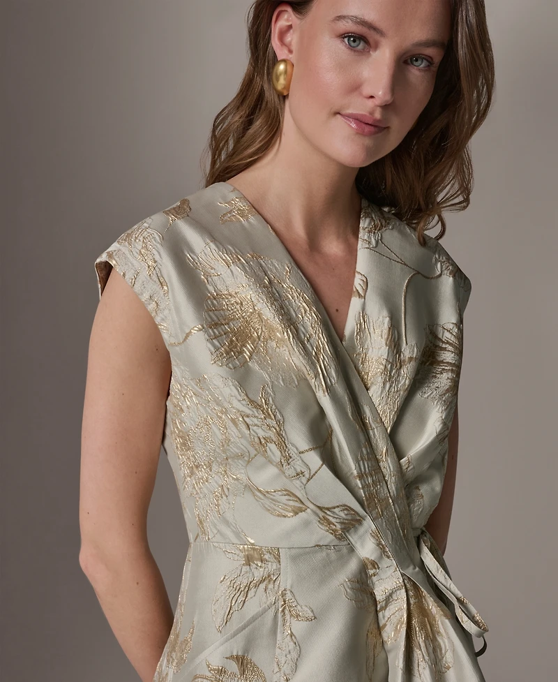 Donna Karan New York Women's Printed V-Neck Faux Wrap Dress