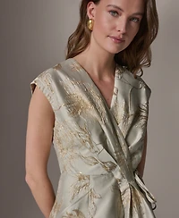 Donna Karan New York Women's Printed V-Neck Faux Wrap Dress